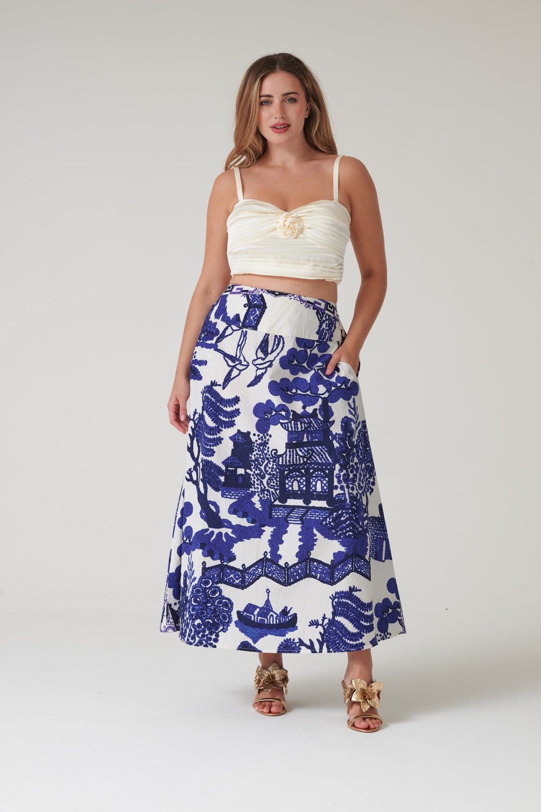 Giant Willow Blue A - line Maxi Skirt - One Hundred Stars