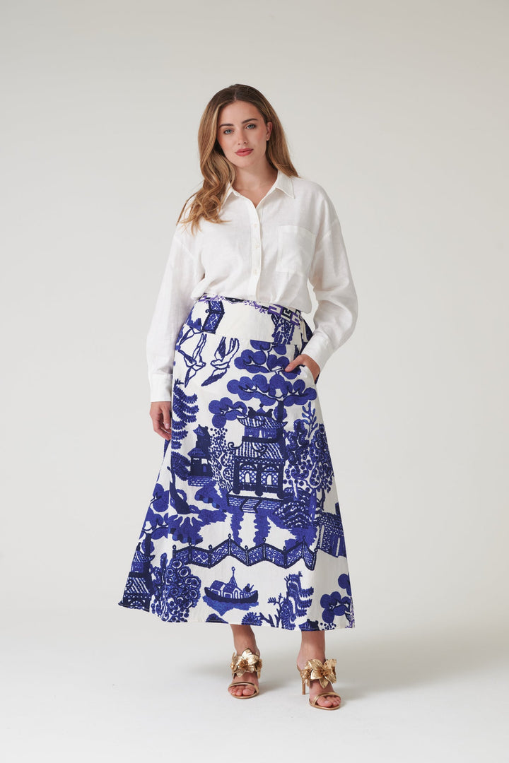 Giant Willow Blue A - line Maxi Skirt - One Hundred Stars