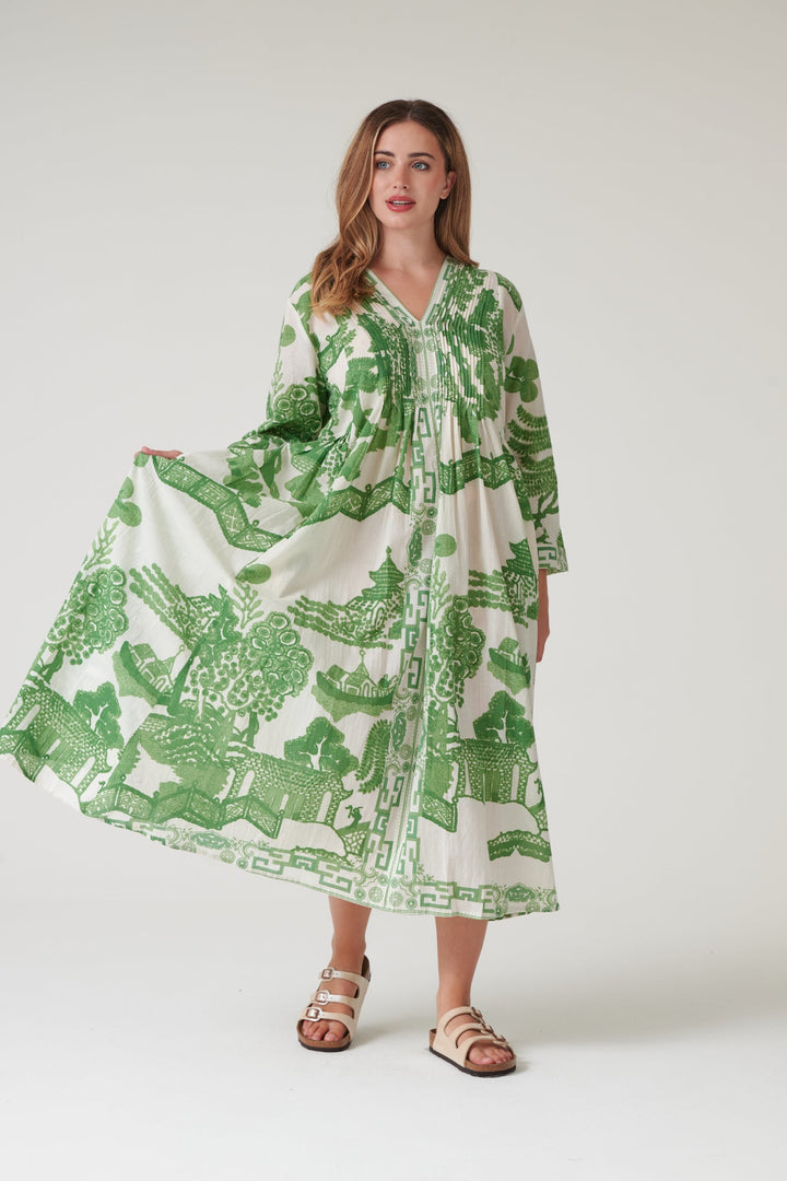 Giant Willow Green Pinch Pleat Dress - One Hundred Stars
