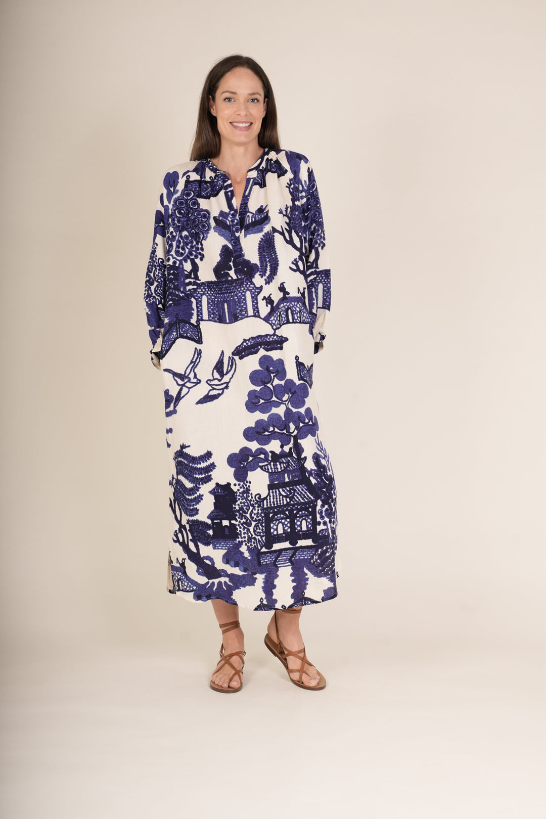 blue willow print dress Giant Willow Blue Raglan Dress