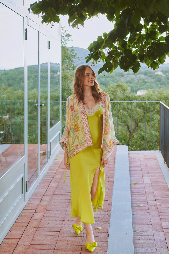 Giant Kantha Lime Kimono - One Hundred Stars