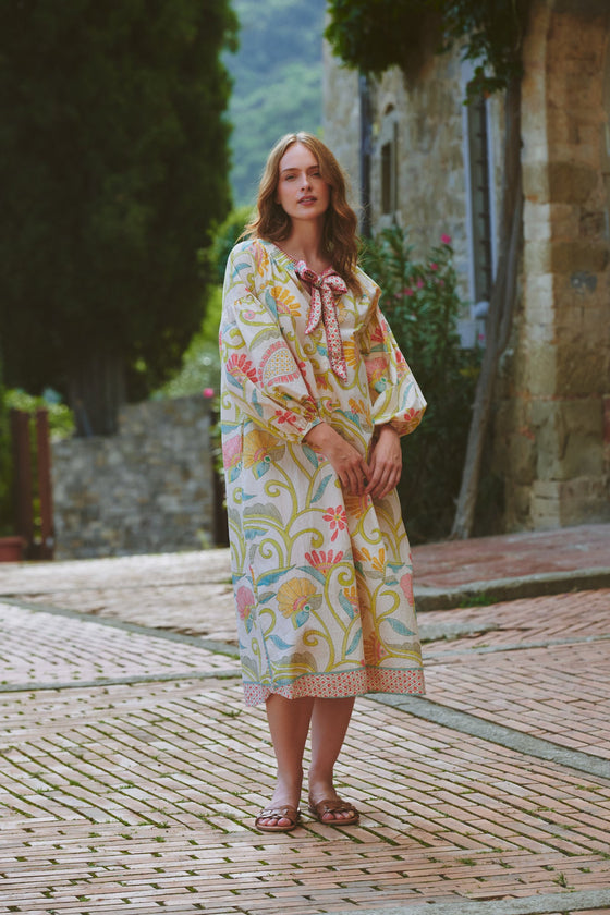 Giant Kantha Lime Tie Dress
