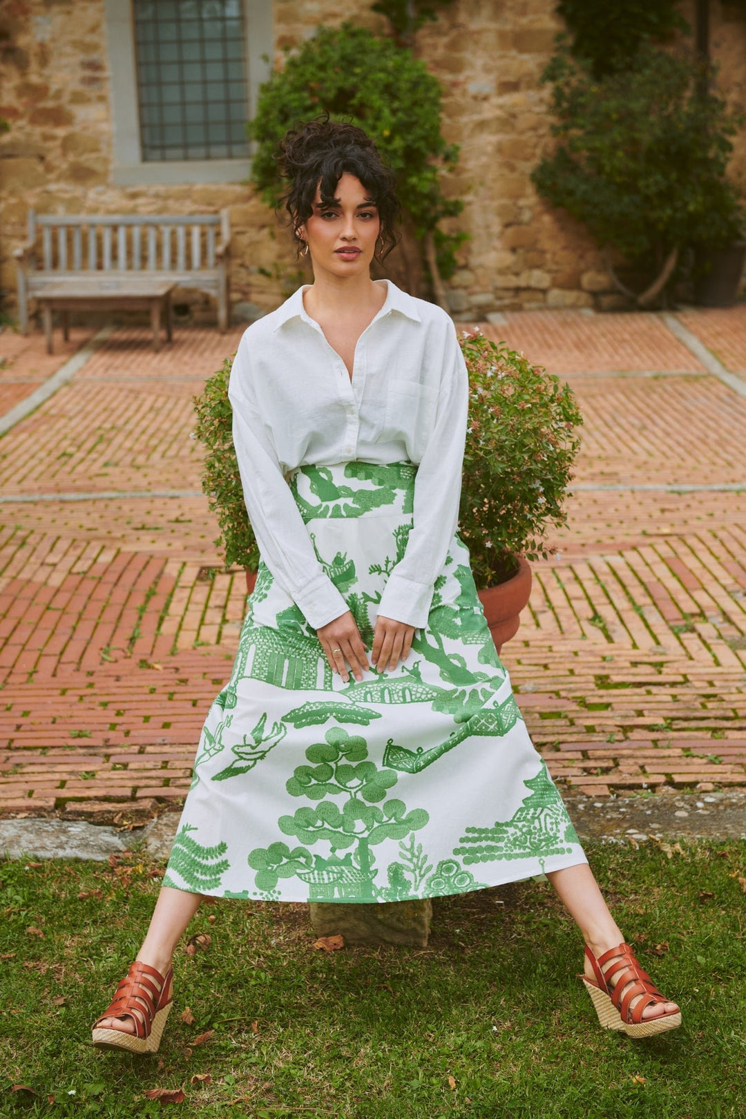 Giant Willow Green A - line Maxi Skirt - One Hundred Stars