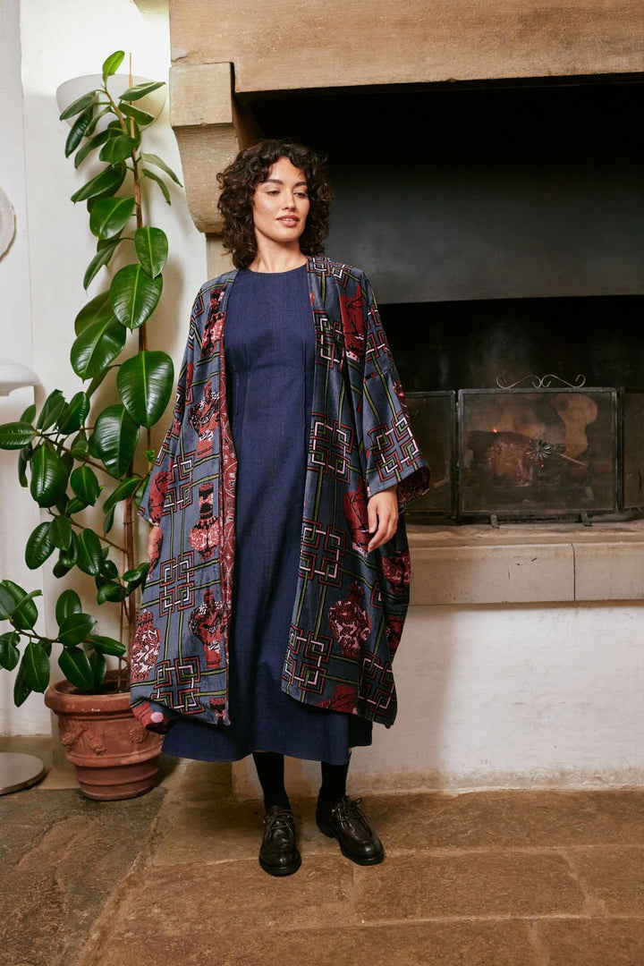 Ginger Jar Grey Velvet Grande Kimono - One Hundred Stars