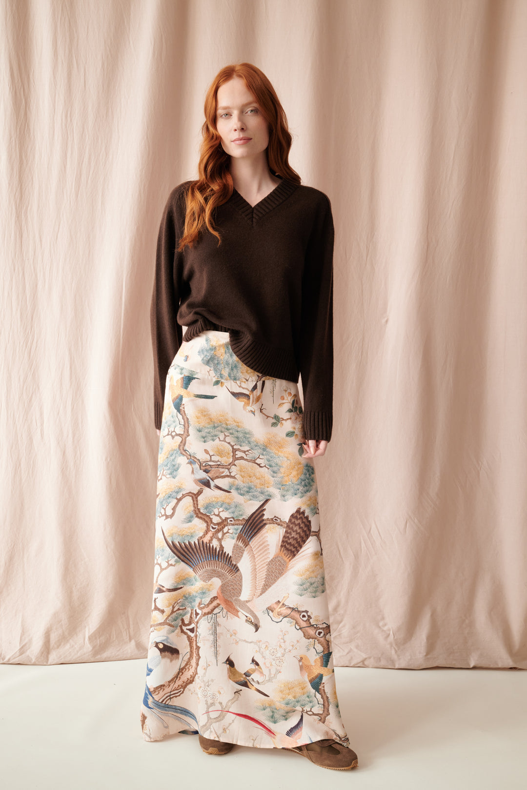 Hummingbird Nude A-line Maxi Skirt - One Hundred Stars