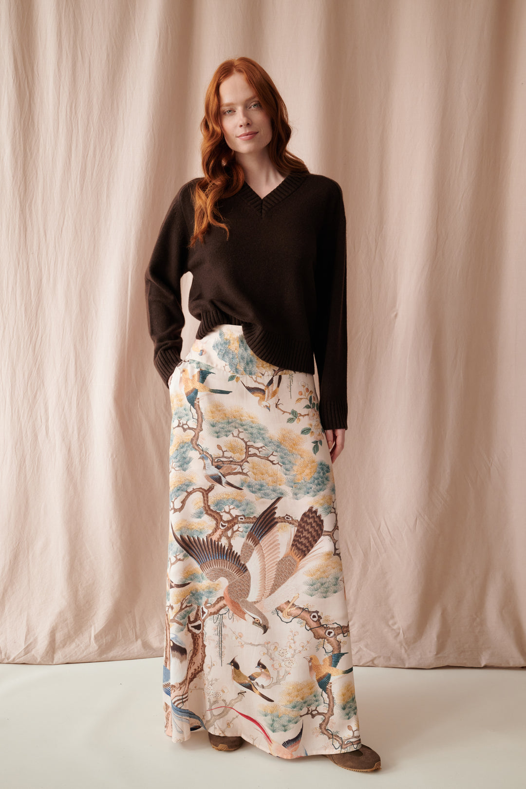 Hummingbird Nude A-line Maxi Skirt - One Hundred Stars