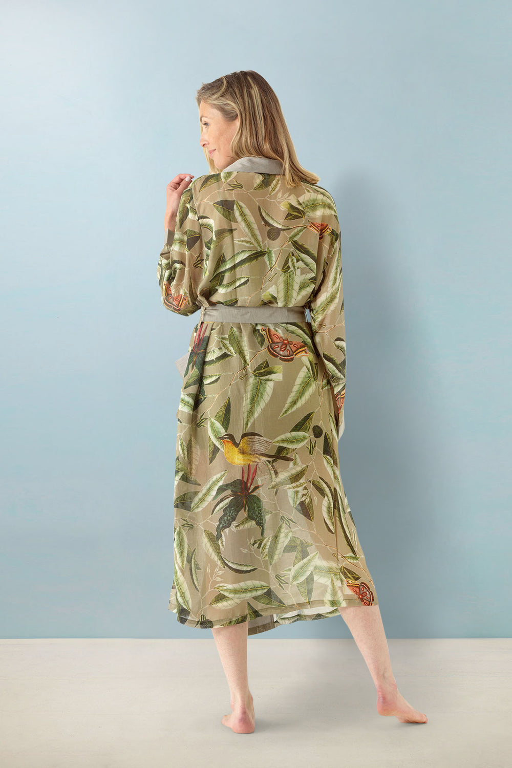 ladies long dressing gown  in kew gardens print evergreen stone by One Hundred Stars