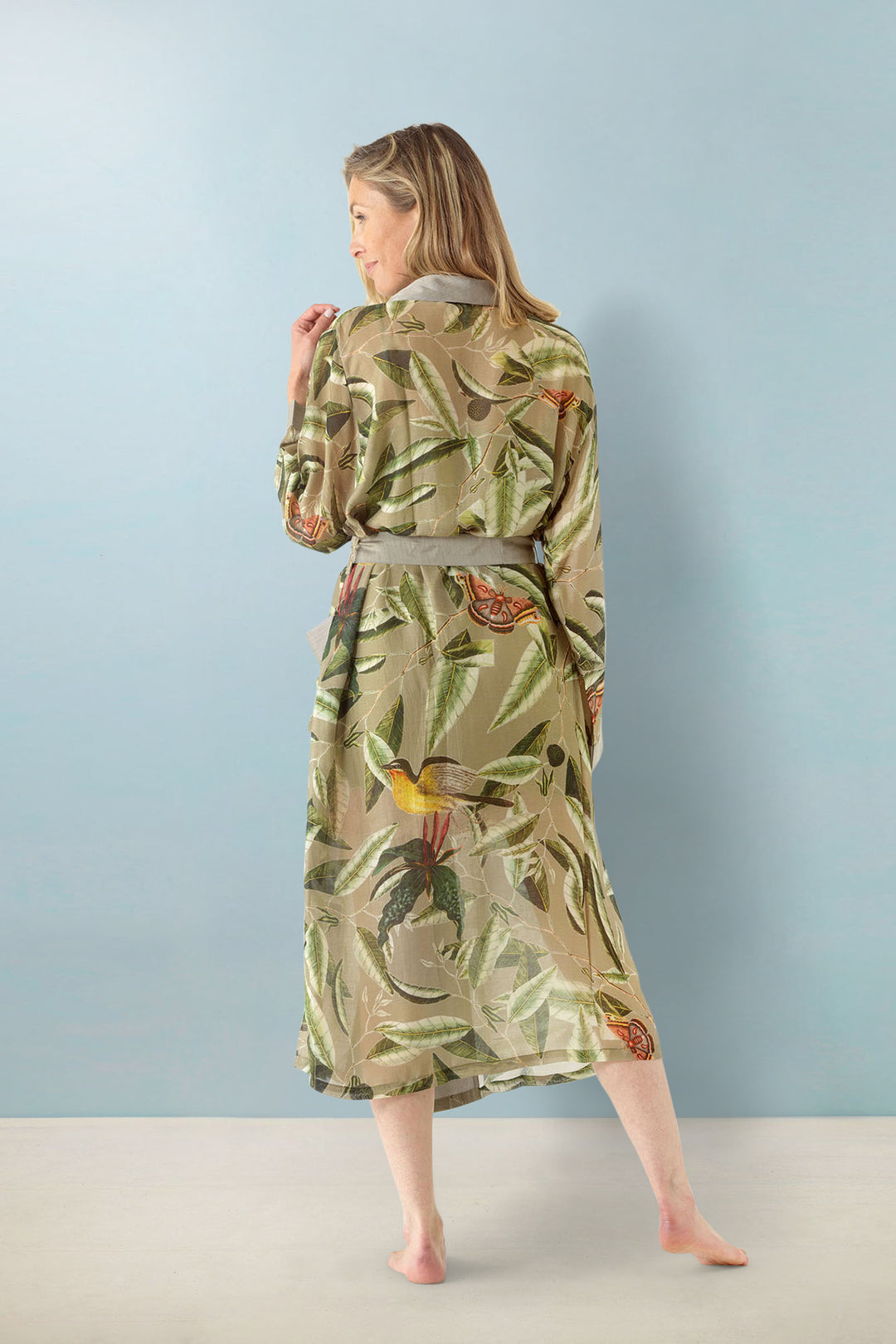 ladies long dressing gown  in kew gardens print evergreen stone by One Hundred Stars