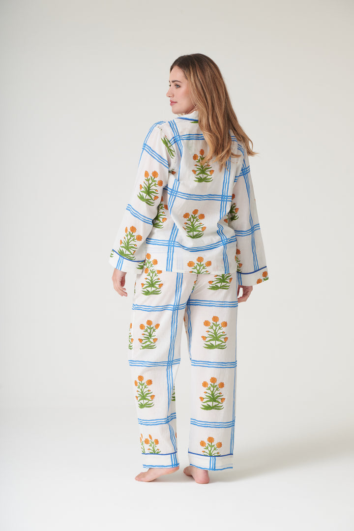 Marigold Check Ivory Cotton Pyjama Set