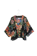 Woven Flower Black Crepe Kimono