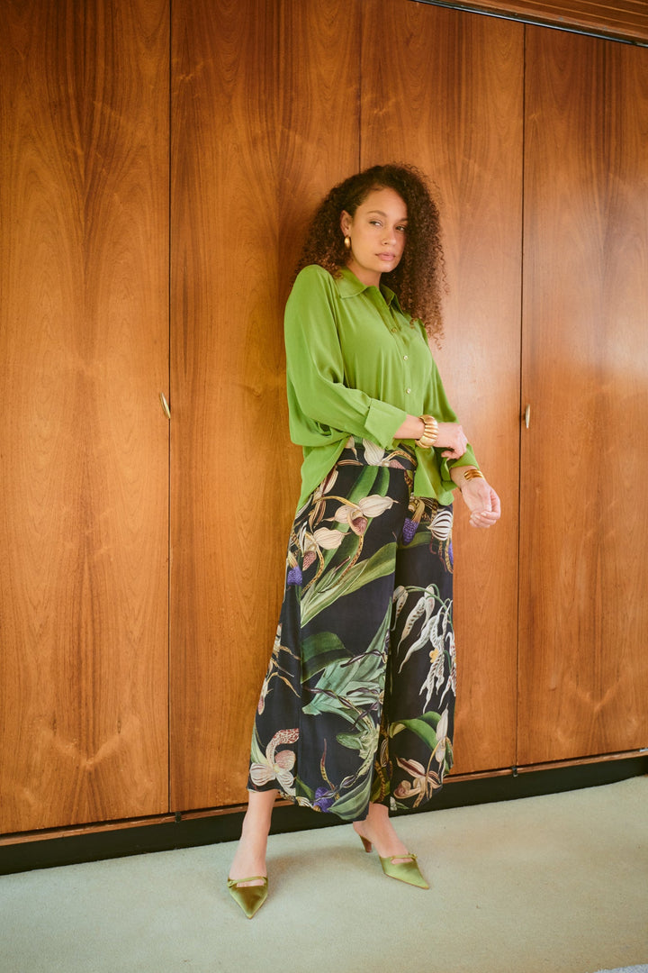 Orchid Black Crepe Palazzo Pants - One Hundred Stars