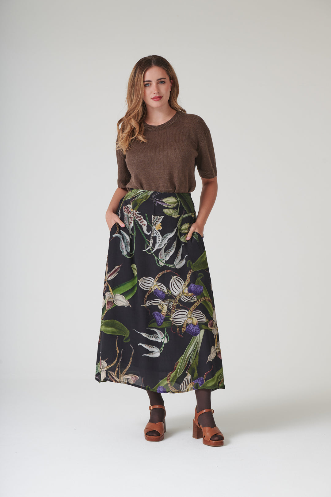 Orchid Black A - line Maxi Skirt - One Hundred Stars