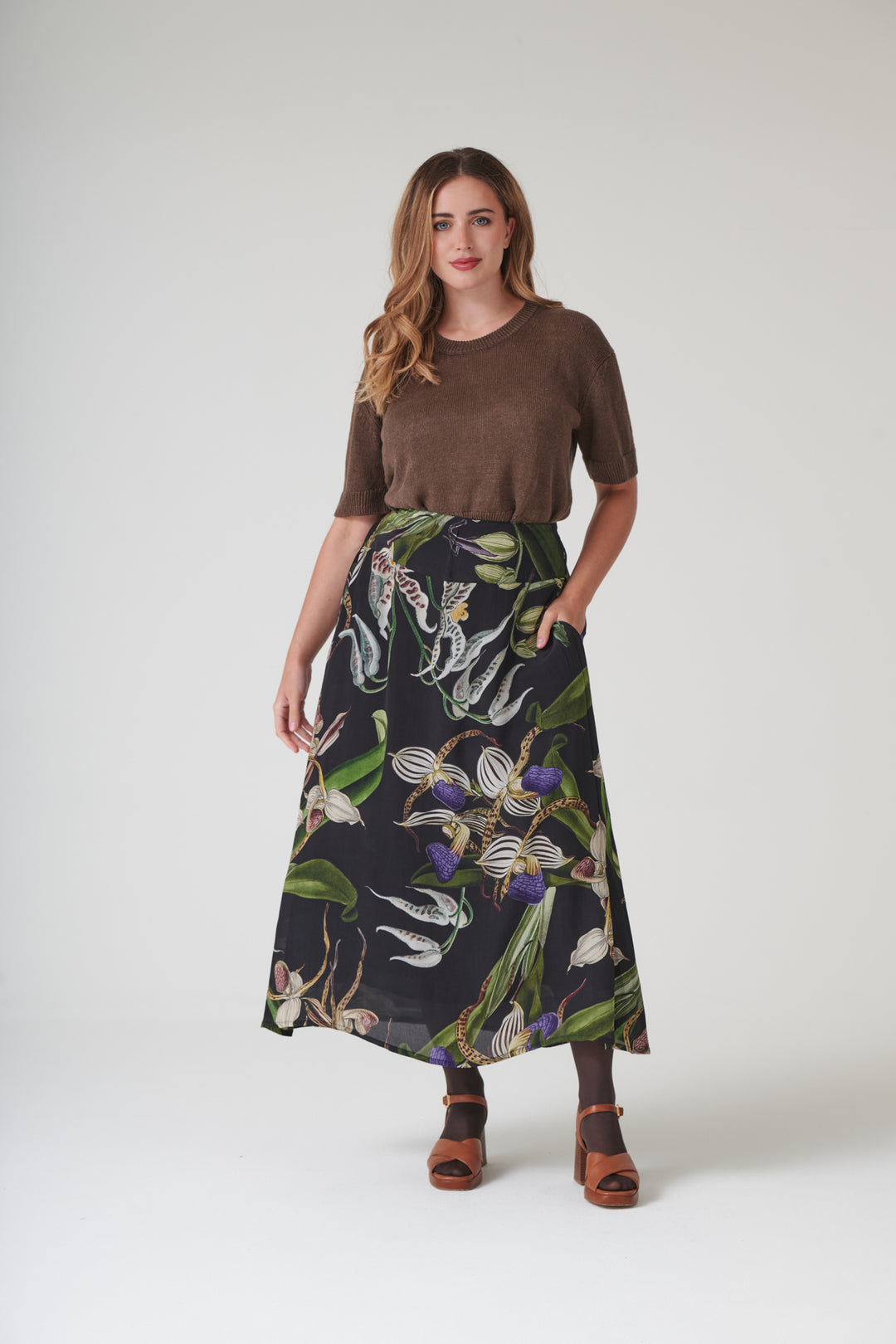 Orchid Black A - line Maxi Skirt - One Hundred Stars