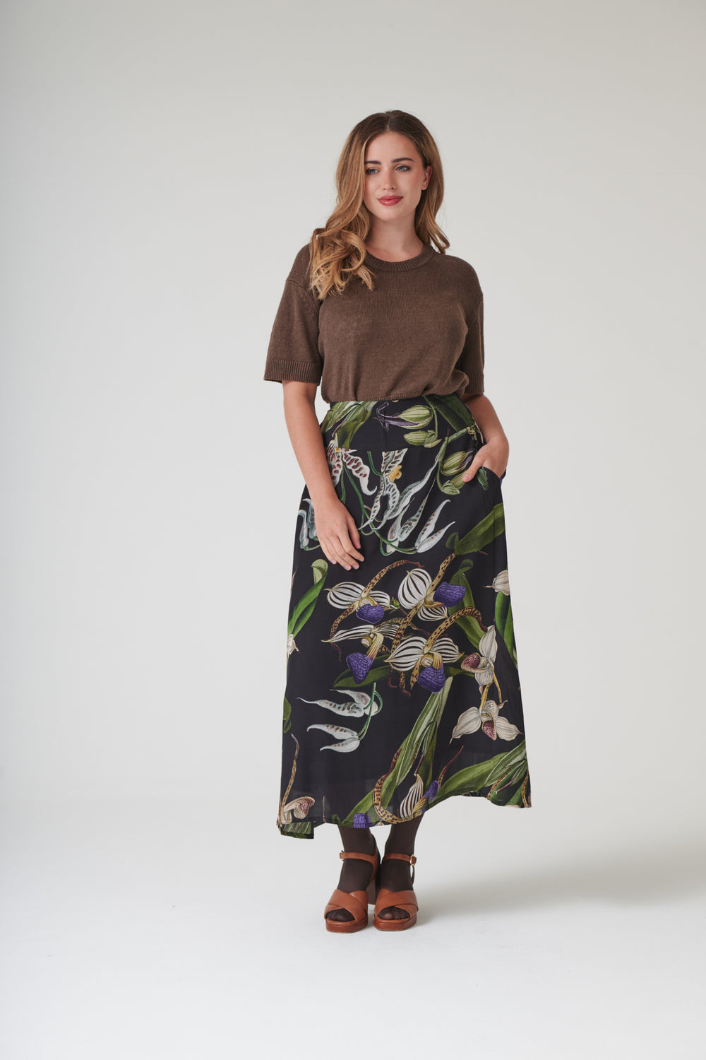 Orchid Black A - line Maxi Skirt - One Hundred Stars