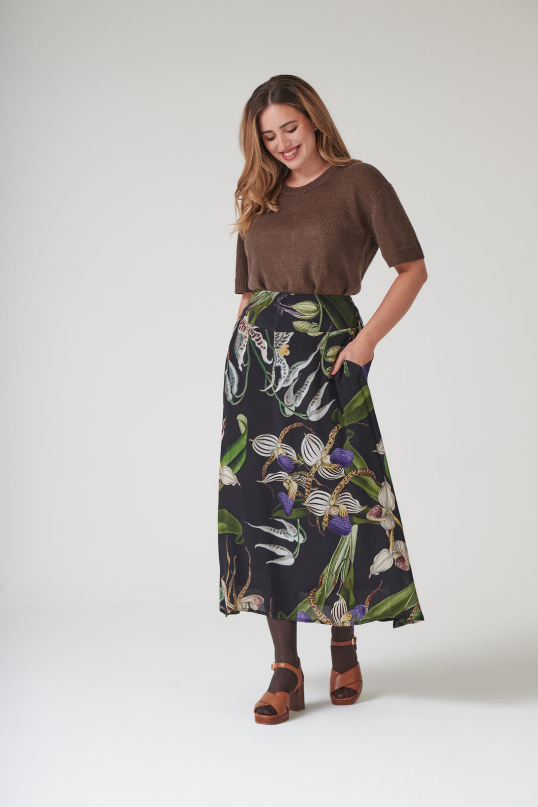 Orchid Black A - line Maxi Skirt - One Hundred Stars