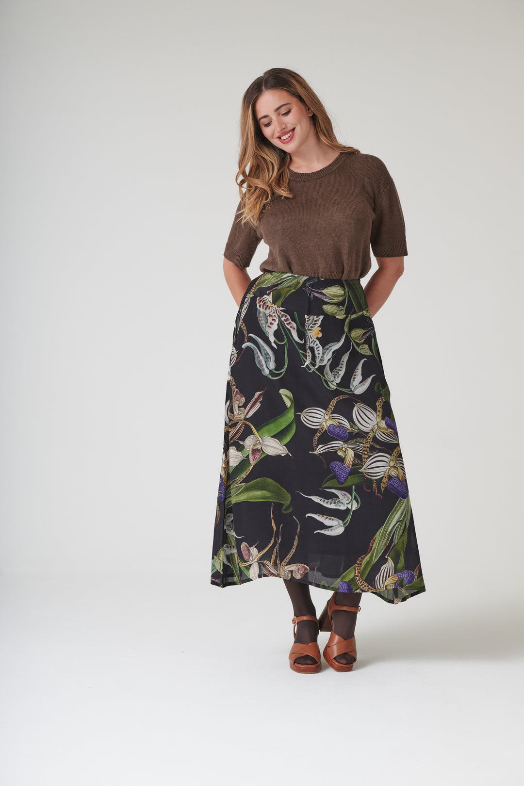 Orchid Black A - line Maxi Skirt - One Hundred Stars