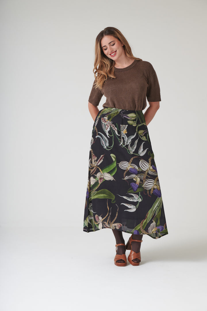 Orchid Black A - line Maxi Skirt - One Hundred Stars