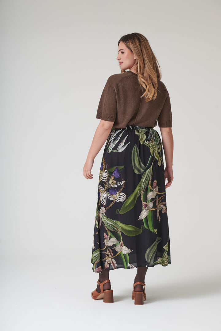 Orchid Black A - line Maxi Skirt - One Hundred Stars