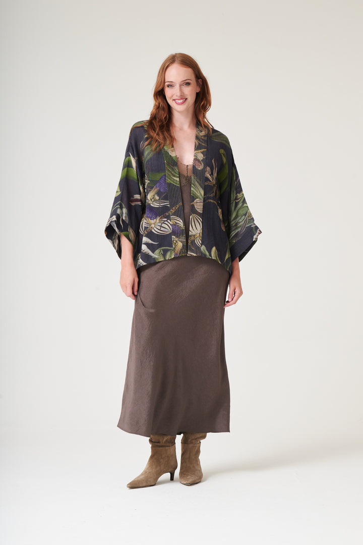 Orchid Black Wool Kimono