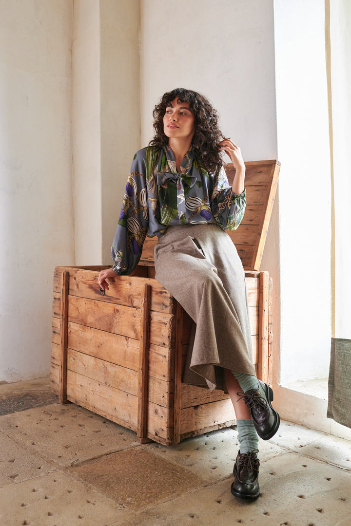 Orchid Grey Pussybow Blouse - One Hundred Stars