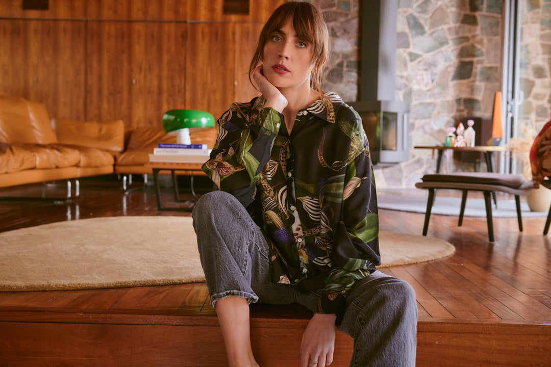 Orchid Black Oversized Shirt - One Hundred Stars
