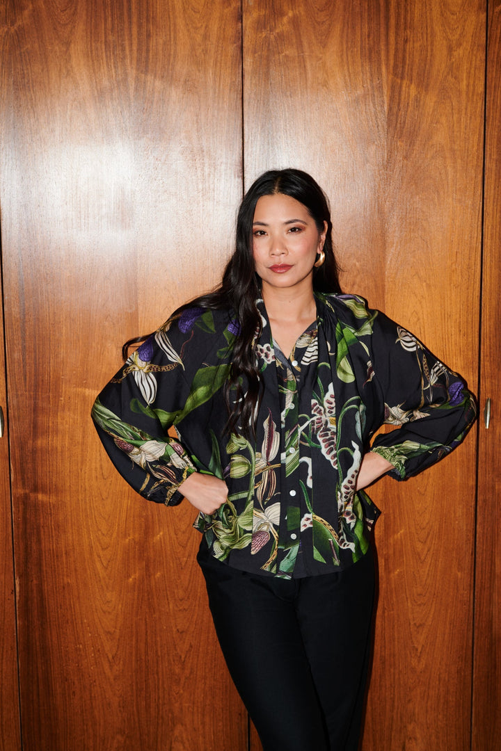 Orchid Black PussyBow Blouse - One Hundred Stars