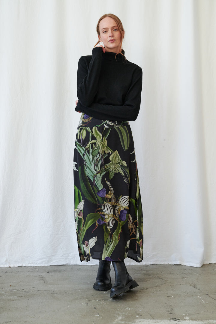Orchid Black A-line Maxi Skirt - One Hundred Stars