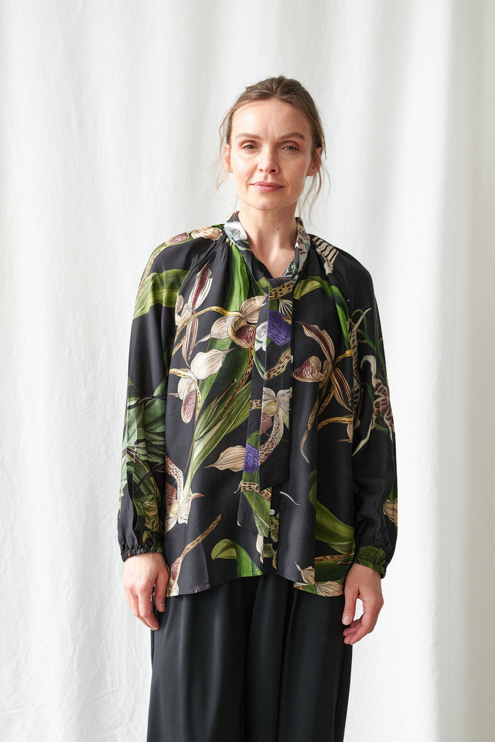 Orchid Black PussyBow Blouse - One Hundred Stars