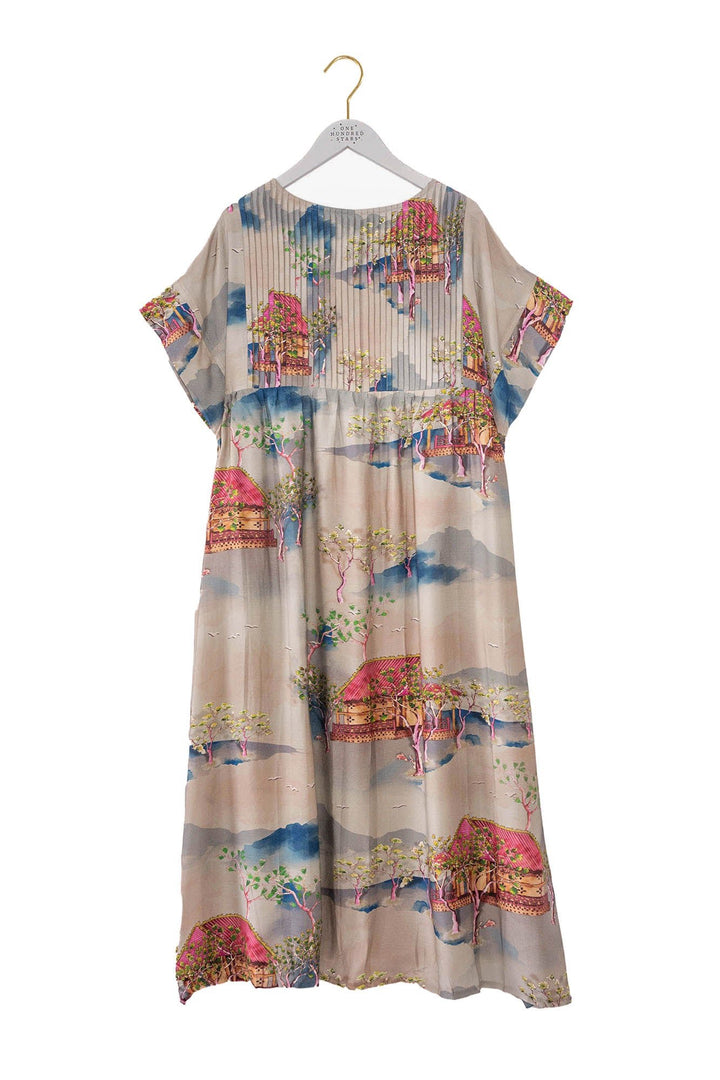 Oriental Landscape Grey Pleat Dress - One Hundred Stars