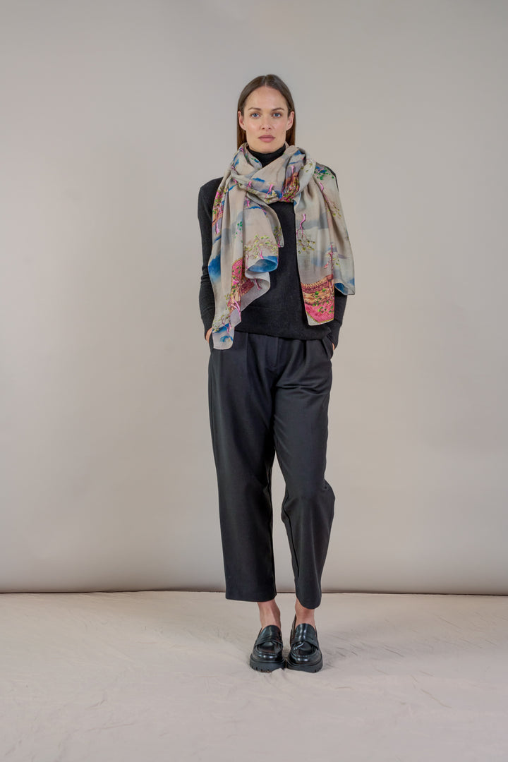 Oriental Landscape Grey Scarf