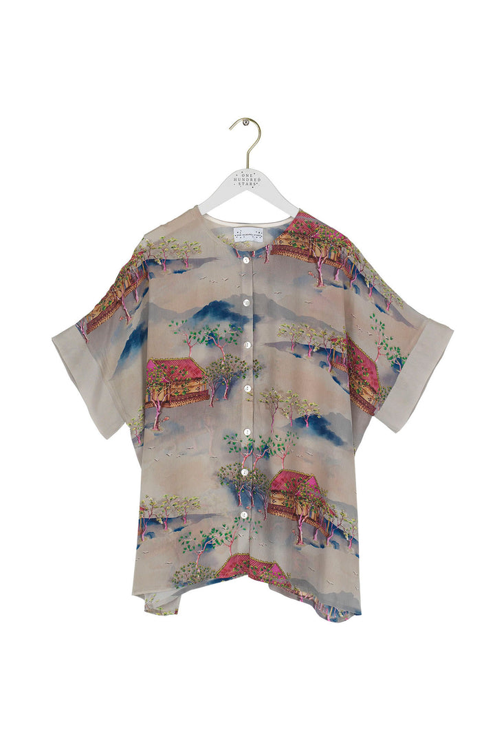 Oriental Landscape Grey Tea Blouse