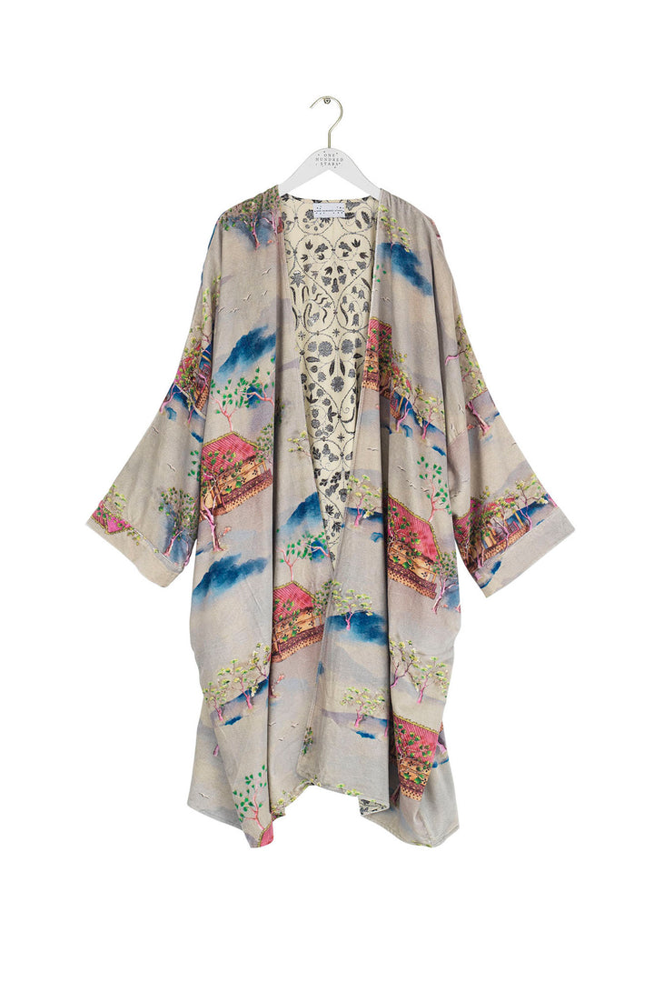 Oriental Landscape Grey Velvet Grande Kimono