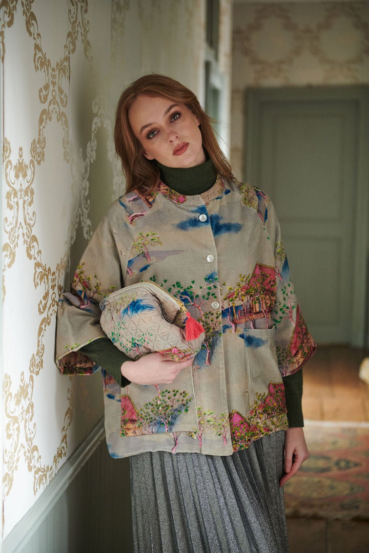 Oriental Landscape Grey Velvet Jacket - One Hundred Stars