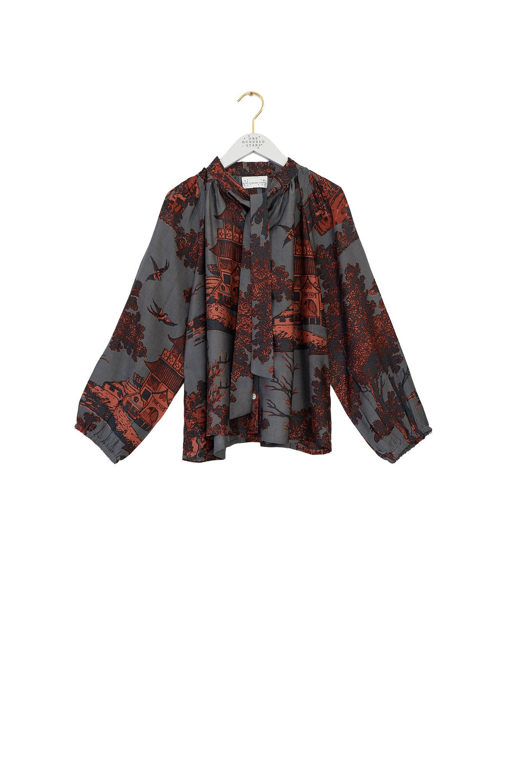 Pagoda Pewter PussyBow Blouse - One Hundred Stars