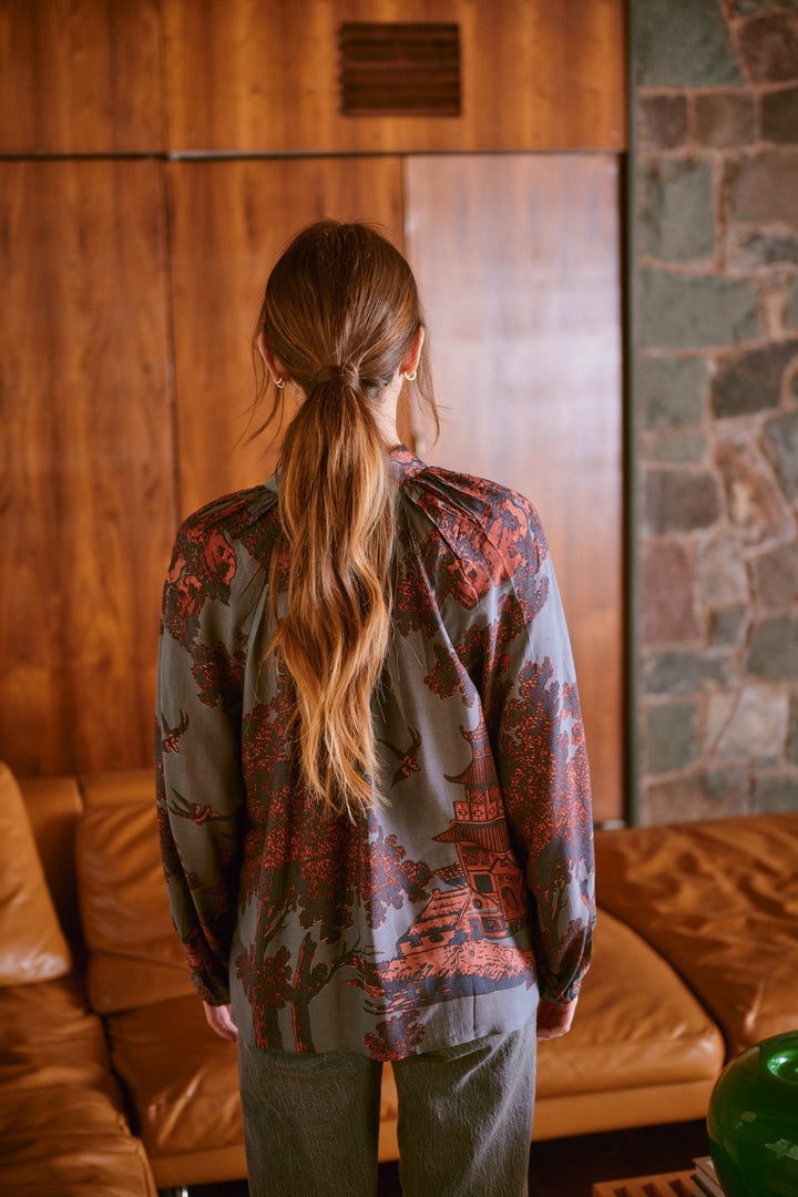 Pagoda Pewter PussyBow Blouse - One Hundred Stars