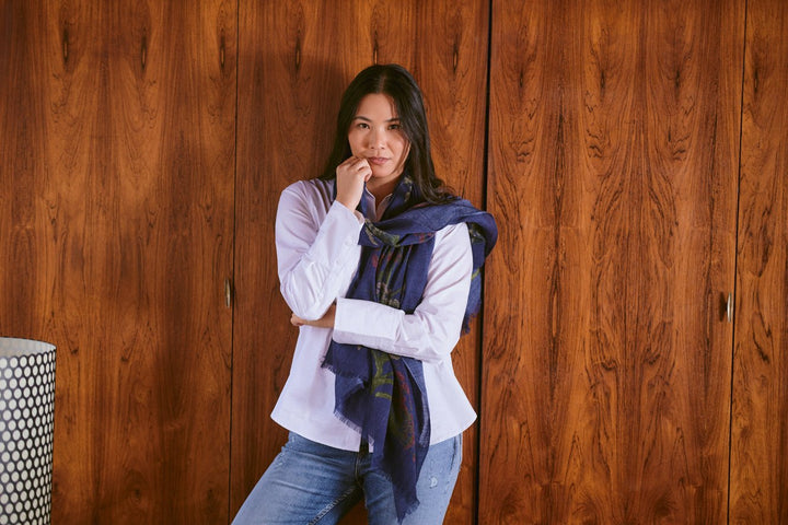 Parsley Seed Navy Wool Scarf - One Hundred Stars