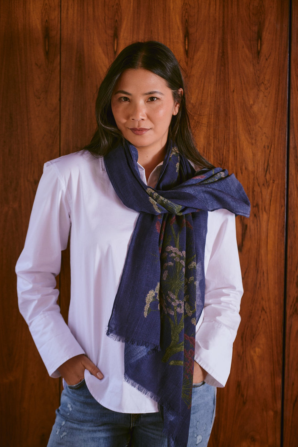 Parsley Seed Navy Wool Scarf - One Hundred Stars