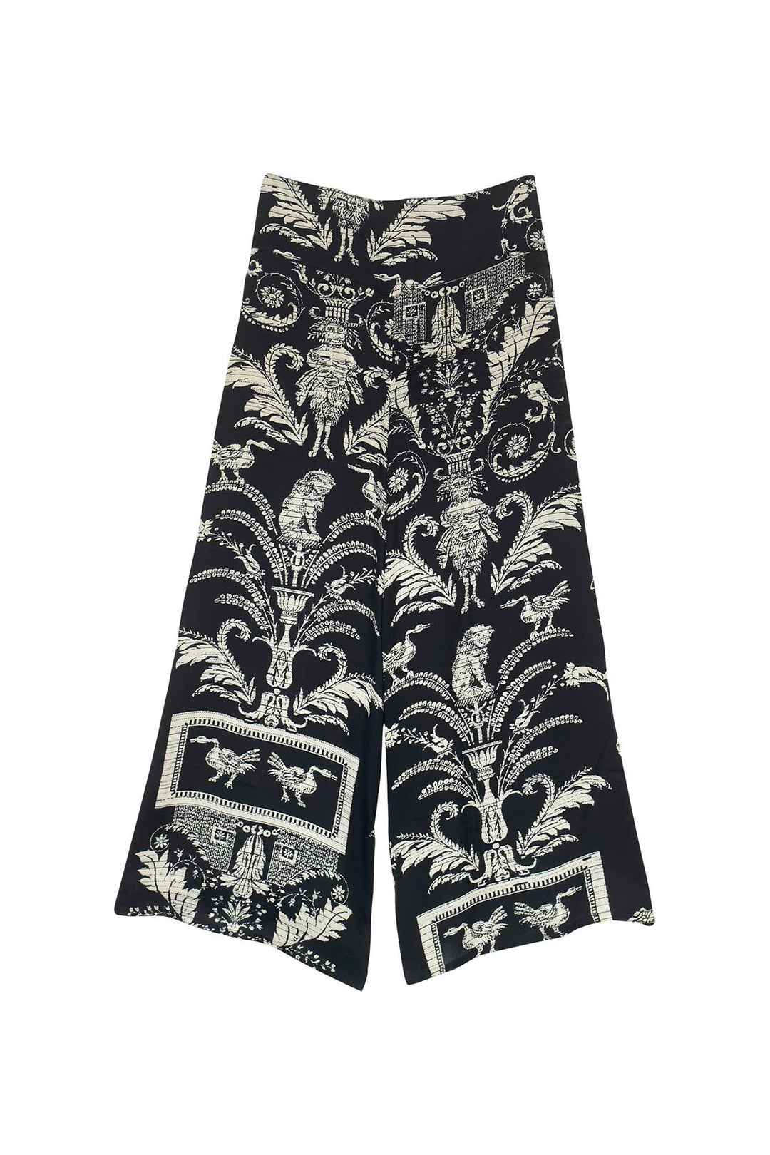 ladies palazzo pants in black and white vintage damask print by One Hundred Stars