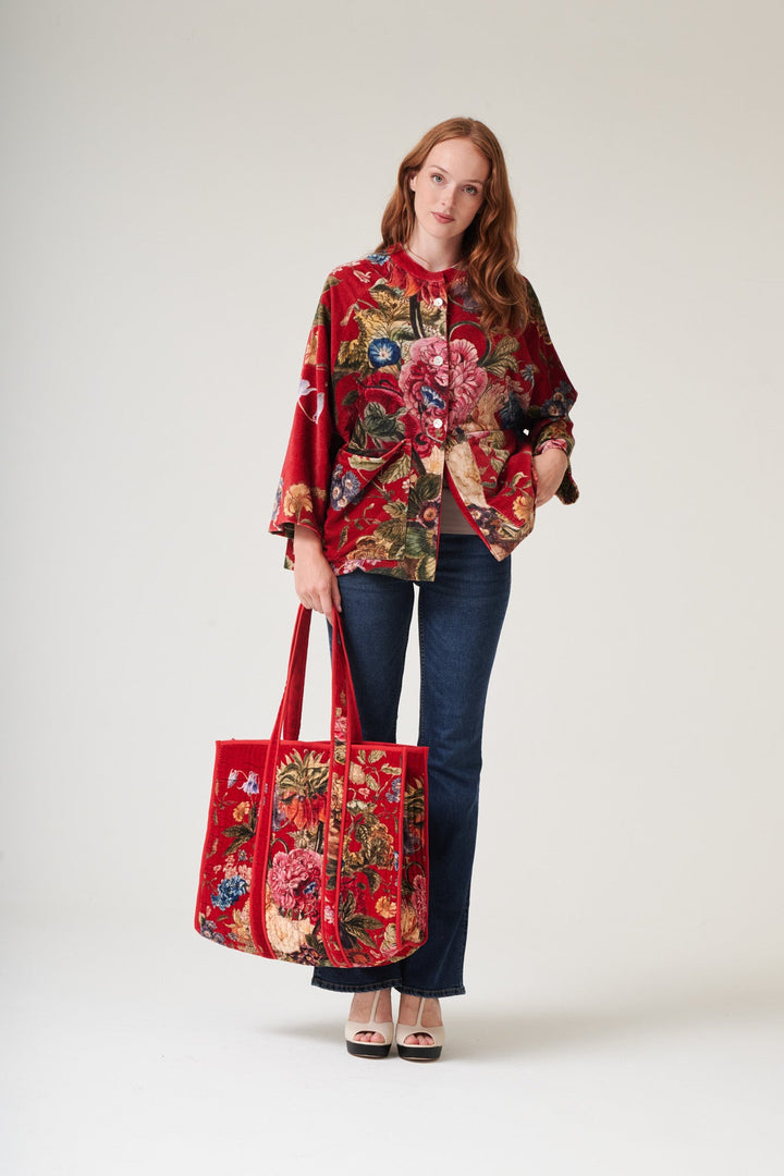 Primula Berry Large Velvet Tote Bag - One Hundred Stars