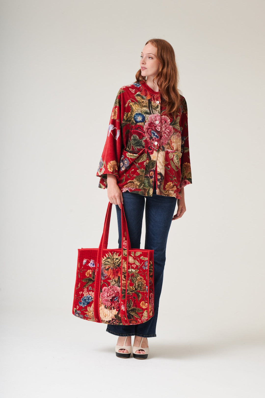 Primula Berry Large Velvet Tote Bag - One Hundred Stars