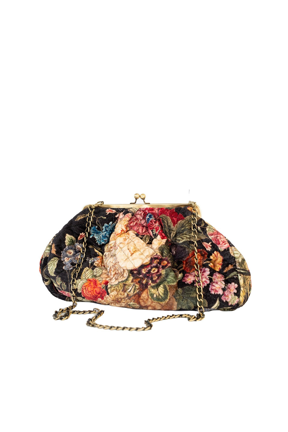 Primula Black Quilted Velvet Kiss Lock Bag - One Hundred Stars