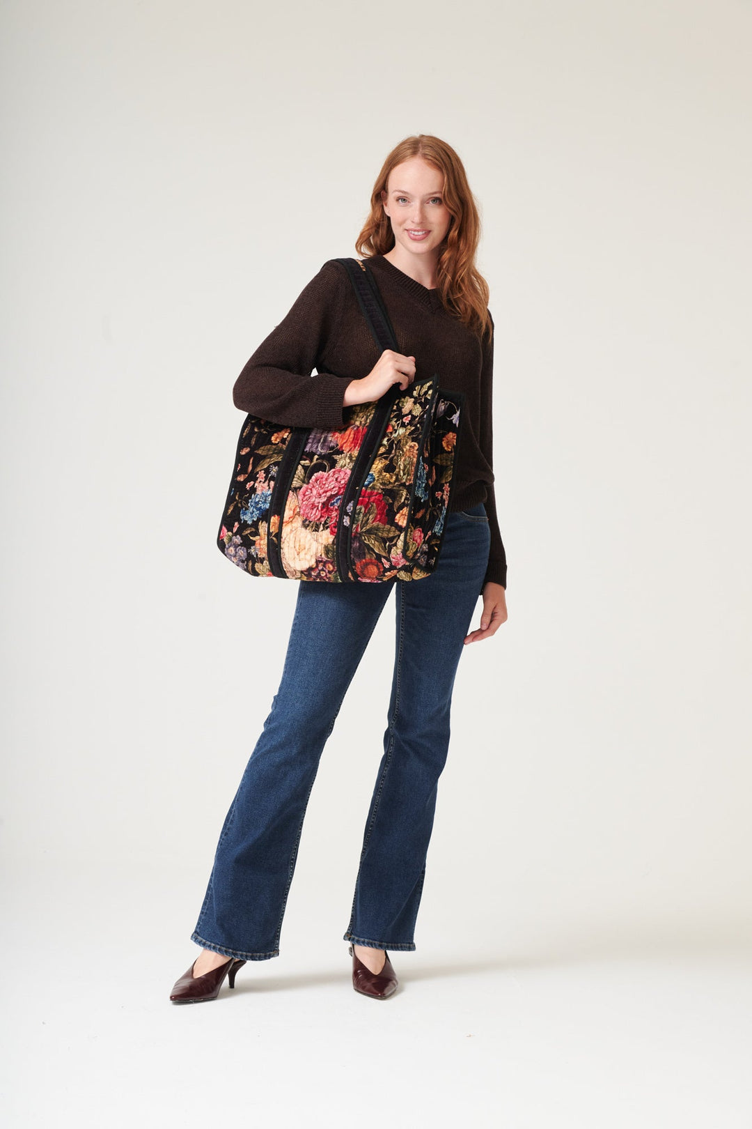 Primula Black Large Velvet Tote Bag - One Hundred Stars