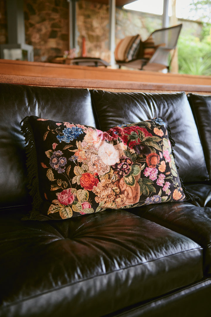 Primula Black Rectangle Cushion Cover - One Hundred Stars