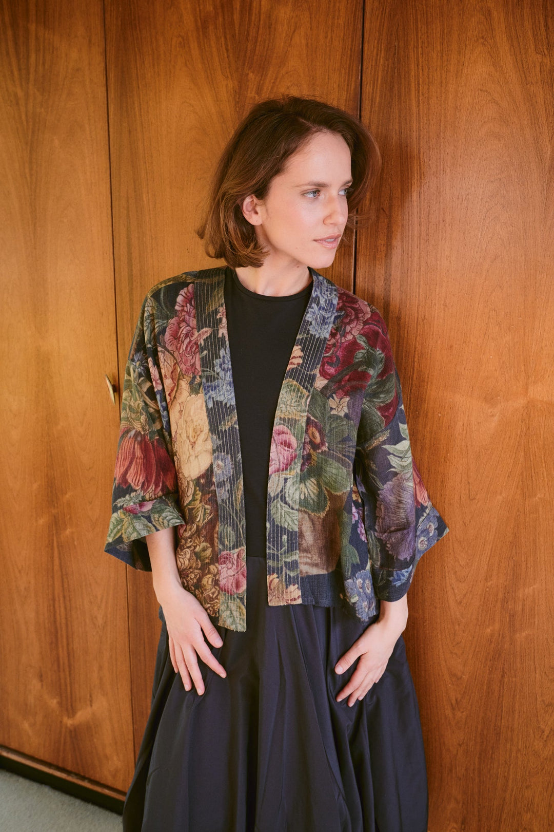 Primula Black Wool Kimono