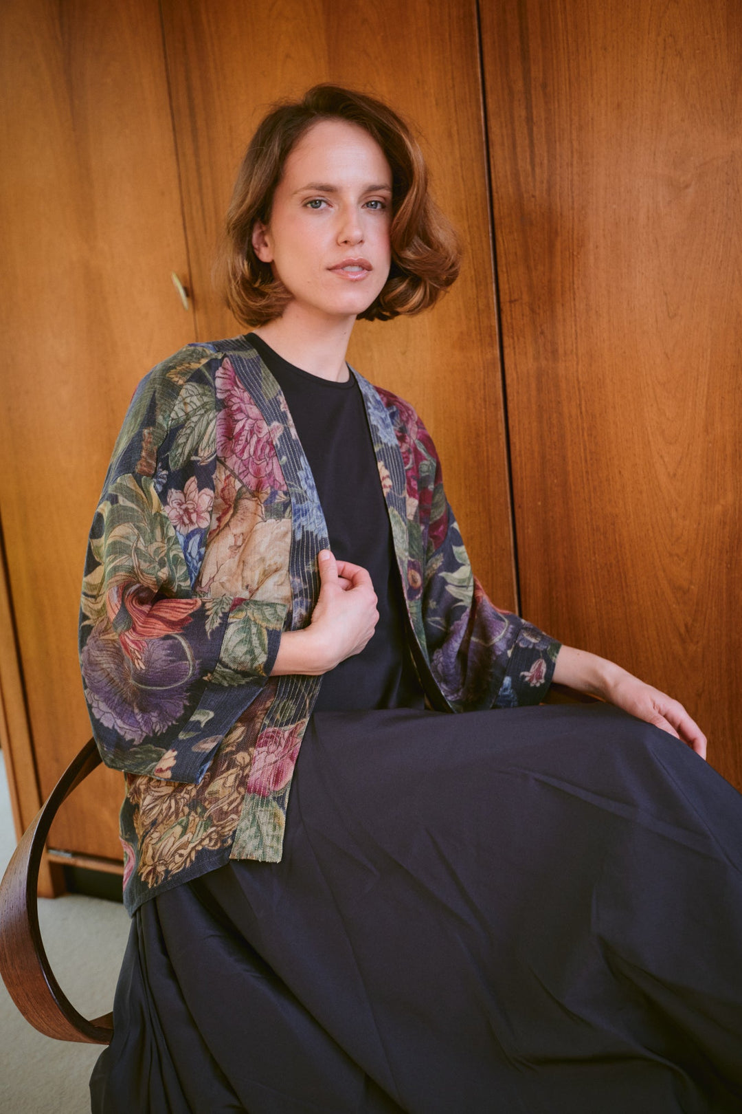 Primula Black Wool Kimono
