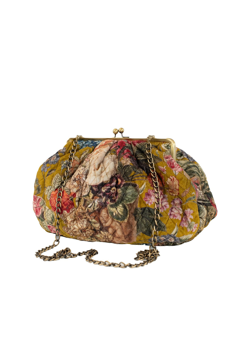 Primula Gold Quilted Velvet Kiss Lock Bag - One Hundred Stars