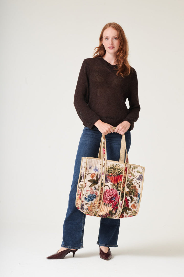 Primula Stone Large Velvet Tote Bag - One Hundred Stars