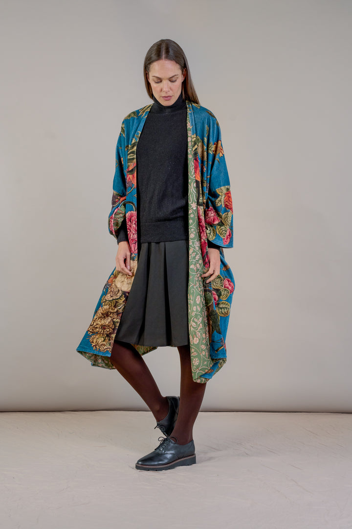 Primula Teal Velvet Grande Kimono - One Hundred Stars