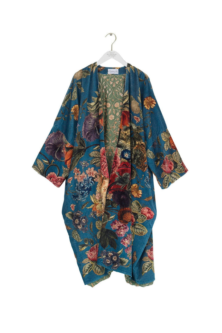 Primula Teal Velvet Grande Kimono - One Hundred Stars