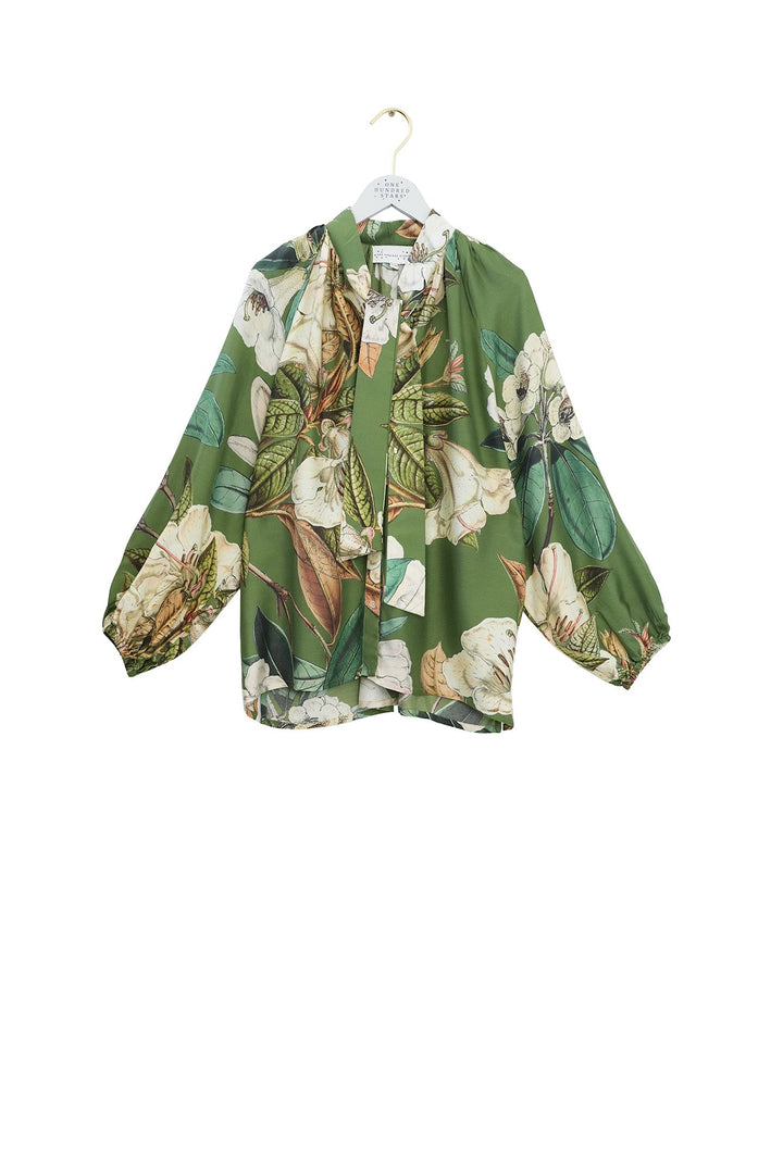 Rhodoleia Green Pussybow Blouse - One Hundred Stars